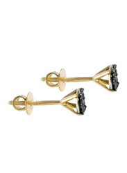 Vera Perla 18K Gold Stud Earrings for Women, with 0.14 ct Solitaire Diamond, Black/Gold