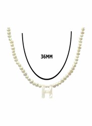Vera Perla 10K Gold Strand Pendant Necklace for Women, with Letter H and Pearl Stones, White