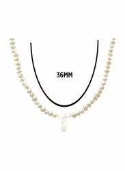 Vera Perla 18K Gold Strand Pendant Necklace for Women, with Letter T and Mother of Pearl Stones, White