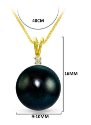 Vera Perla 18K Pendant Necklace for Women, with 0.02ct Genuine Diamonds and 9-10mm Pearl Stone, Black