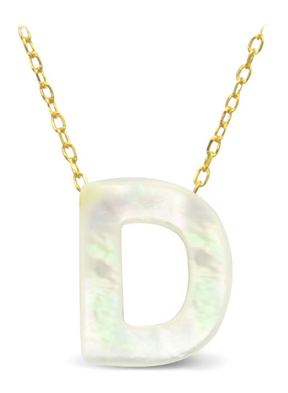 Vera Perla 18K Gold Pendant Necklace for Women with D Letter Shape Mother of Pearl Pendant, White/Gold