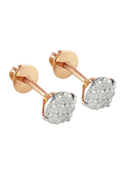 Vera Perla 18K Rose Gold Stud Screw Back Earrings for Women, with 0.14 ct Genuine Solitaire Diamonds, Rose Gold/Clear