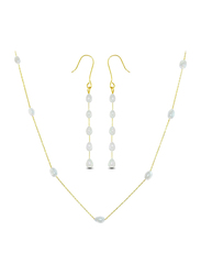 Vera Perla 2-Pieces 18K Gold Jewellery Set for Women, with Pearls Stone, Necklace and Earrings, Gold/White