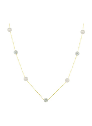 Vera Perla 18K Solid Yellow Gold Simple Chain Necklace for Women, with 5-6mm Pearls and Crystal Balls, Gold/White/Silver