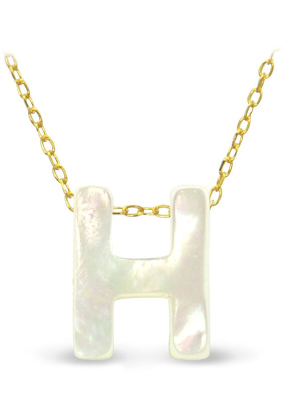 

Vera Perla 18K Gold Pendant Necklace for Women with H Letter Shape Mother of Pearl Pendant, White/Gold