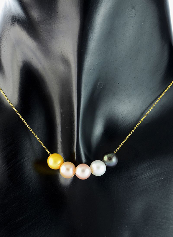 Vera Perla 10K Gold Chain Necklace for Women, with Interchangeable Pearl Stone, Multicolour