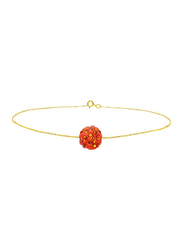 Vera Perla 18K Solid Yellow Gold Simple Chain Bracelet for Women, with 10mm Crystal Ball, Gold/Orange