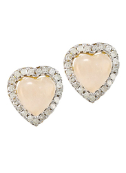 Vera Perla 10K Gold Stud Earrings for Women, with 0.42 ct Diamond and Heart Cabochon Cut Rose Quartz Stone, Gold/Pink