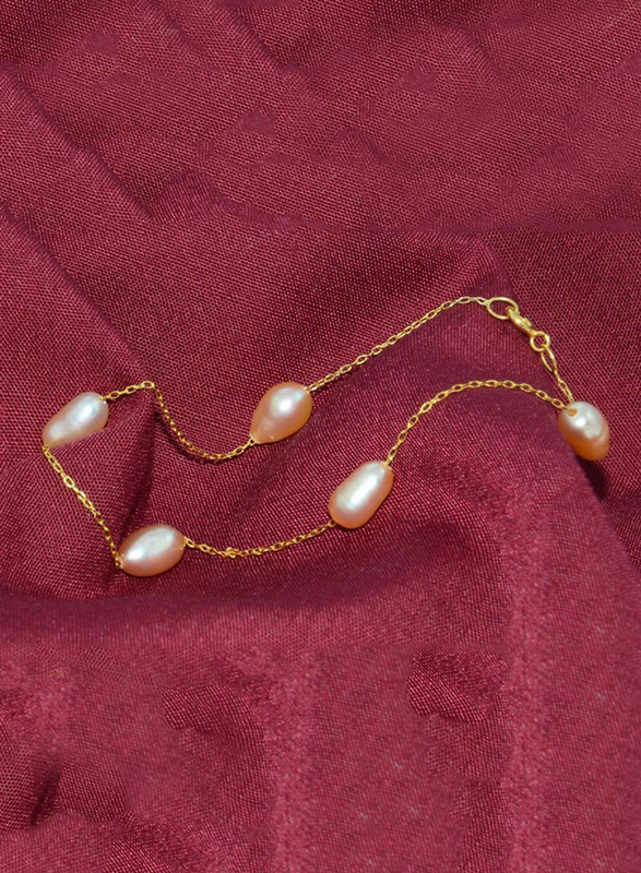 Vera Perla 18K Gold Chain Bracelet for Women, with Pearl Stone, Gold/Pink