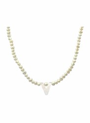 Vera Perla 18K Gold Strand Pendant Necklace for Women, with Letter V and Mother of Pearl Stones, White