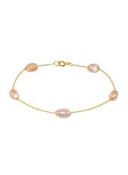 Vera Perla 18K Gold Chain Bracelet for Women, with Pearl Stone, Gold/Pink