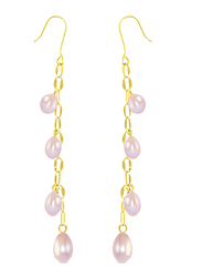 Vera Perla 18K Gold Drop Earrings for Women, with Pearl Stone, Gold/Purple