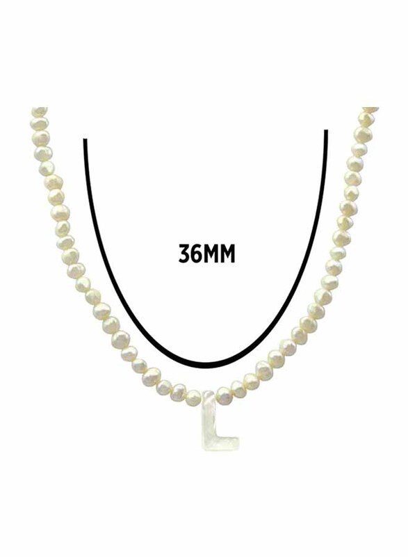 Vera Perla 18K Gold Strand Pendant Necklace for Women, with Letter L and Mother of Pearl Stones, White