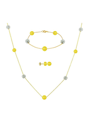 Vera Perla 3-Pieces 18K Solid Gold Jewellery Set for Women, with Necklace, Bracelet and Earrings, with Built-in Gradual Pearls Stone and Crystal Ball, Yellow/Clear