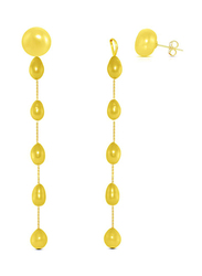 Vera Perla 18K Gold Drop Earrings for Women, with 7mm Pearl Stone, Yellow/Gold