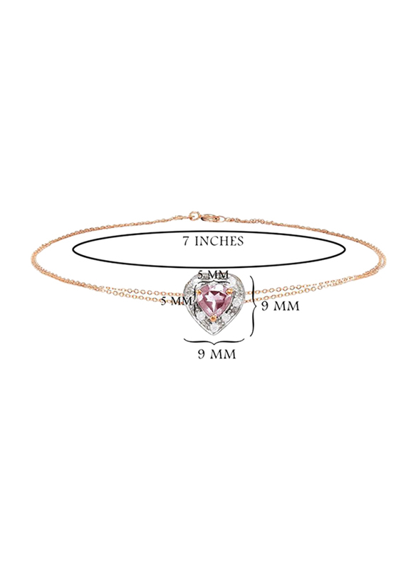 Vera Perla 18K Gold Chain Bracelet for Women, with 0.08ct Diamonds and Quartz Heart Stone, Gold/Pink