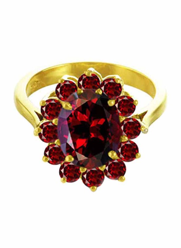 Vera Perla 18K Solid Gold Fashion Ring for Women, with Genuine Garnet Stone, Red/Gold, US 7