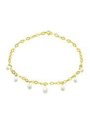 Vera Perla 18K Gold Charm Bracelet for Women, with Drops Pearl Stone, White/Gold