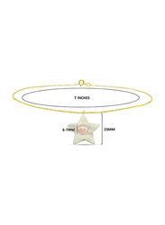 Vera Perla 18K Solid Yellow Gold Chain Bracelet for Women, with Star Shape Mother of Pearl and 6-7mm Freshwater Pearl Stone, Gold/White/Pink