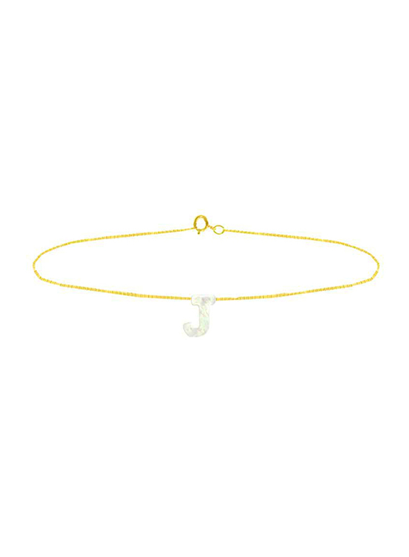 Vera Perla 18K Gold J Letter Chain Bracelet for Women, with Mother of Pearl, Gold/White