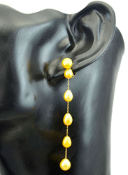 Vera Perla 18K Solid Yellow Gold Simple Dangle Earrings for Women, with Detachable 7mm Pearls Stone, Yellow/Gold
