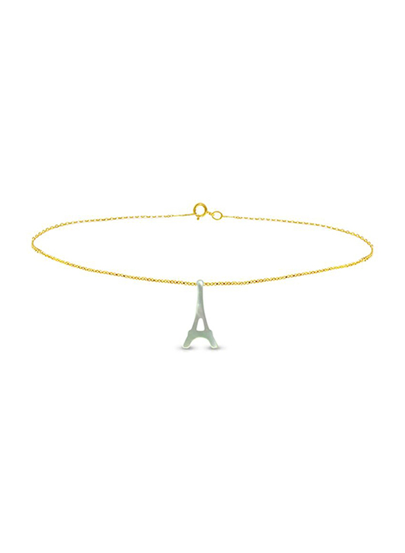 Vera Perla 18K Gold Chain Bracelet for Women, with Eiffel Tower Shape Mother of Pearl Stone, Gold/Jade
