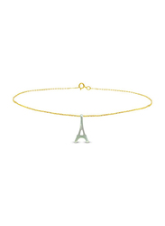 Vera Perla 18K Gold Chain Bracelet for Women, with Eiffel Tower Shape Mother of Pearl Stone, Gold/Jade