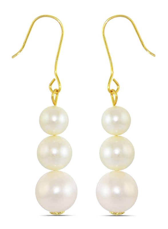 Vera Perla 18K Gold Pearl Stone Journey Drop Earrings for Women, with Pearl Stone, White/Gold