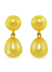 Vera Perla 18K Yellow Gold Dangle Earrings for Women, with 7mm Genuine Pearl Stone, Yellow/Gold