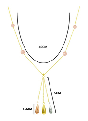 Vera Perla 18K Solid 3 Tone Gold Drop Pendant Necklace for Women, with Gradual Built In Pearl Stone, Peach