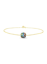Vera Perla 18K Solid Yellow Gold Chain Bracelet for Women, with Simple 10mm Crystal Ball, Gold/Multicolor