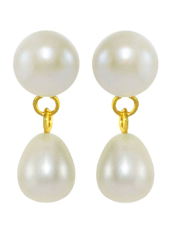 Vera Perla 18K Gold Drop Earrings for Women, with Pearl Stone, Gold/White