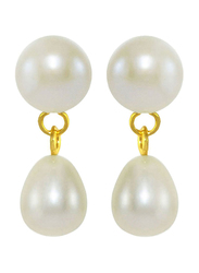 Vera Perla 18K Gold Drop Earrings for Women, with Pearl Stone, Gold/White