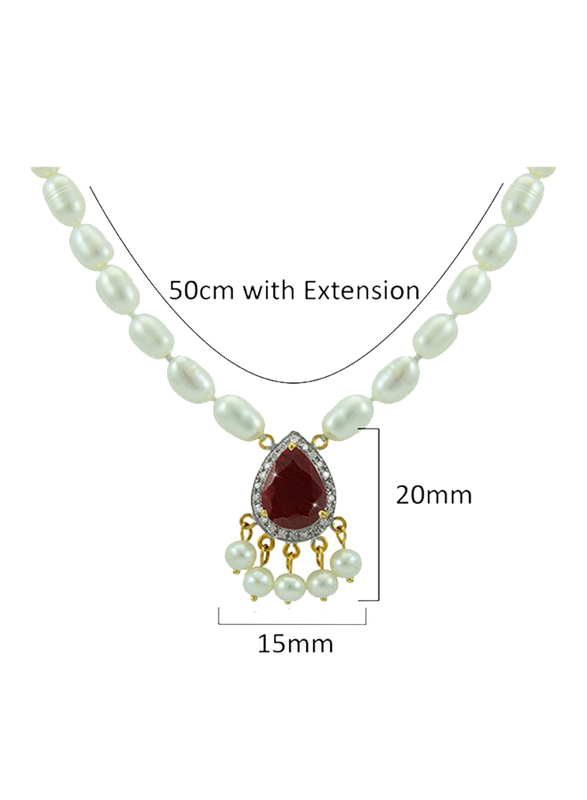 Vera Perla 18K Gold Necklaces for Women, with 0.12ct Diamonds and Royal Indian Ruby Stone Pendant, White/Red
