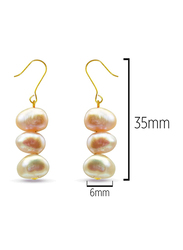 Vera Perla 18K Yellow Gold Dangle Earrings for Women, with Pearl Stone, Rose Gold