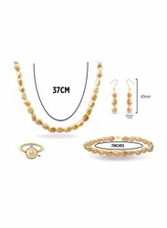 Vera Perla 4-Pieces 10K Gold Jewellery Set for Women, with Necklace, Bracelet, Ring and Earrings, with Pearl Stones, Yellow
