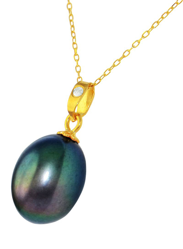 Vera Perla Pendant Necklace for Women, with 18K Gold Pearl Pendant and 10K Gold Chain, Gold/Black