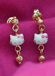 Vera Perla 18K Gold Kitty Dangle Earrings for Women, with Enamel Stone, White/Pink/Black