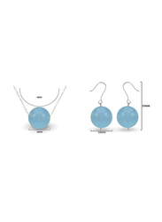 Vera Perla 2-Pieces 18K Solid White Gold Jewellery Set for Women, with Necklace and Earrings, with 10 mm Jade Stone, Blue/Silver