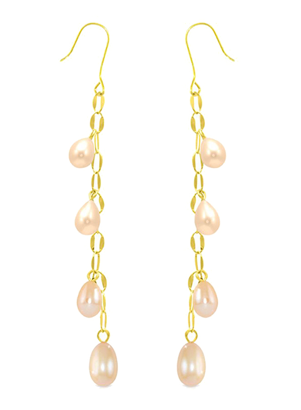 Vera Perla 18K Gold Drop Earrings for Women, with Pearl Stone, Gold/Pink
