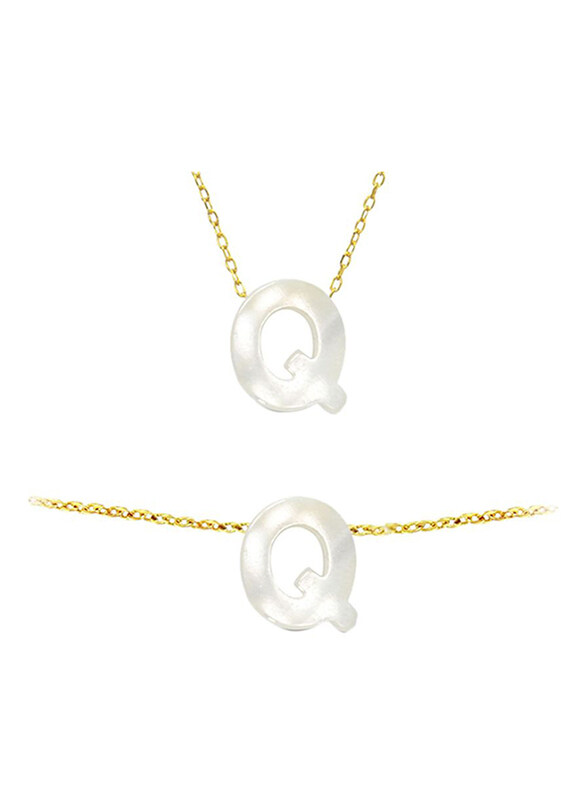 

Vera Perla 2-Pieces 18K Gold Jewellery Set for Women, with Necklace and Bracelet, with Q Letter Shape Mother of Pearl Stone, White/Gold