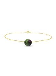 Vera Perla 18K Solid Yellow Gold Chain Bracelet for Women, with Ruby Zoisite Stone, Gold/Green