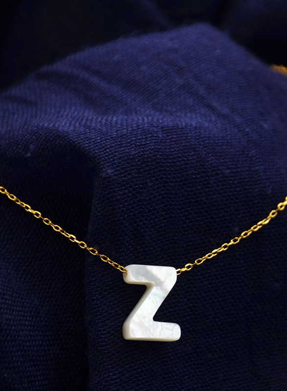 Vera Perla 18K Gold Z Letter Charm Bracelet for Women, with Mother of Pearl Stone, Gold/White