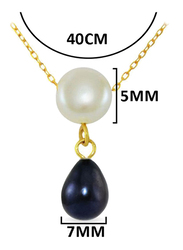Vera Perla 18k Yellow Gold Chain Necklace for Women, with Button Pearl Drop and Pearl Pendant White/Black