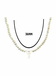 Vera Perla 10K Gold Strand Pendant Necklace for Women, with Letter Y and Pearl Stones, White