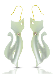 Vera Perla 18K Gold Dangle Earrings, with Cat Shape Crystal Mother of Pearl Stone, White/Gold
