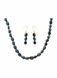 Vera Perla 2-Pieces 18K Gold Strand Jewellery Set for Women, with Necklace and Earrings, with Pearl Stones, Blue