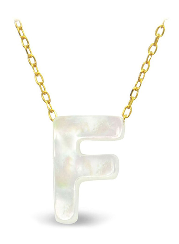 

Vera Perla 18K Gold Pendant Necklace for Women with F Letter Shape Mother of Pearl Pendant, White/Gold