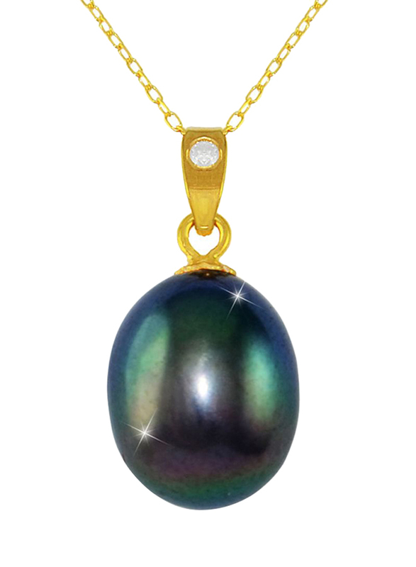 Vera Perla Pendant Necklace for Women, with 18K Gold Pearl Pendant and 10K Gold Chain, Gold/Black
