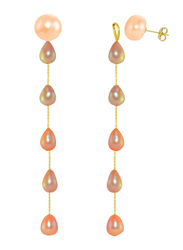 Vera Perla 18K Gold Drop Earrings for Women, with 5mm Pearl Stone, Orange/Gold